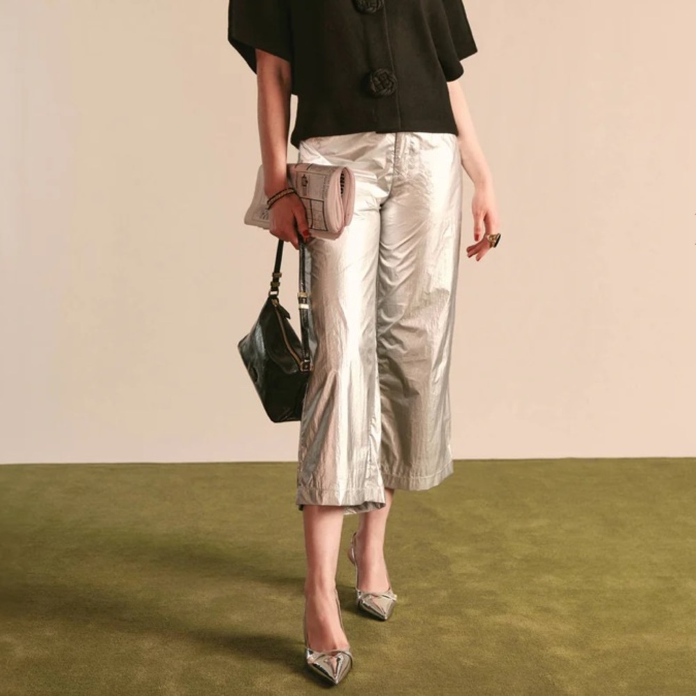 Vintage QUBHA metallic linen crop pants